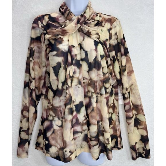 ELOQUII Women's Watercolor Print Mesh Cross Neck Shirt Size 14-16 NWT - Picture 1 of 12